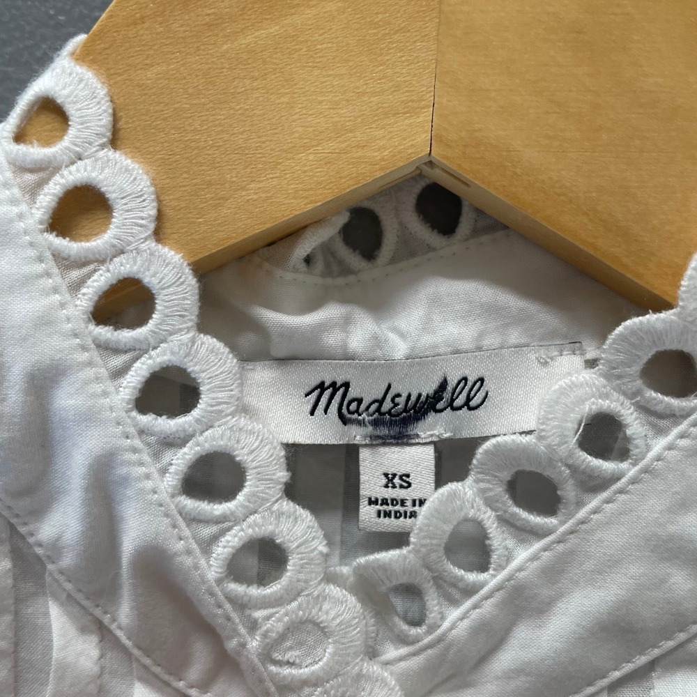 Madewell Pintucked Eyelet Mini Dress Lace Womens XS White Long Sleeve NU568 - Picture 9 of 13